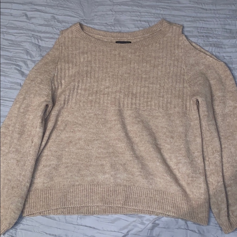 Abercrombie Tan Off the Shoulder Sweater